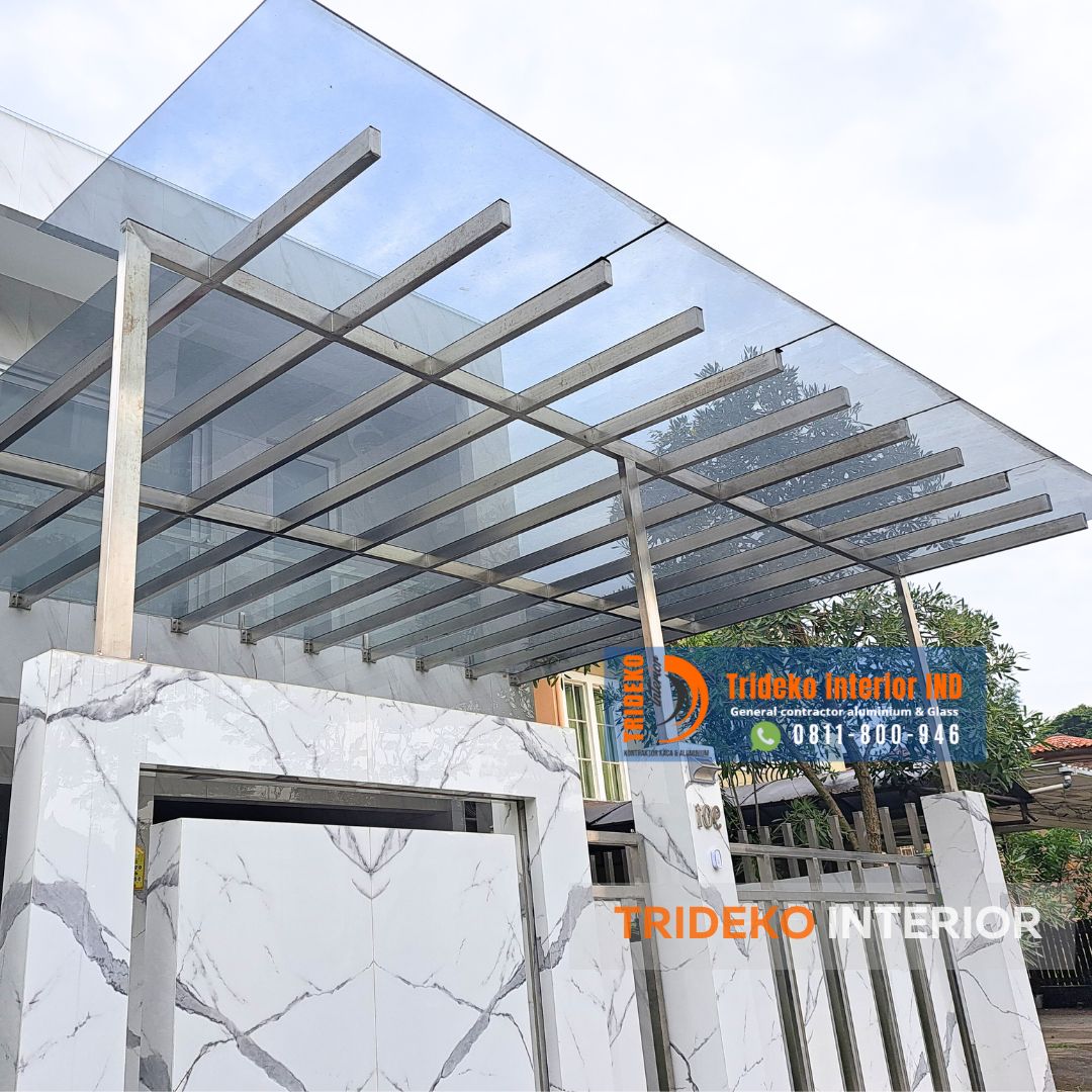 Biaya Kanopi Kaca dengan Rangka Stainless Steel Kanopi Kaca Dengan Rangka Stainless Steel 304