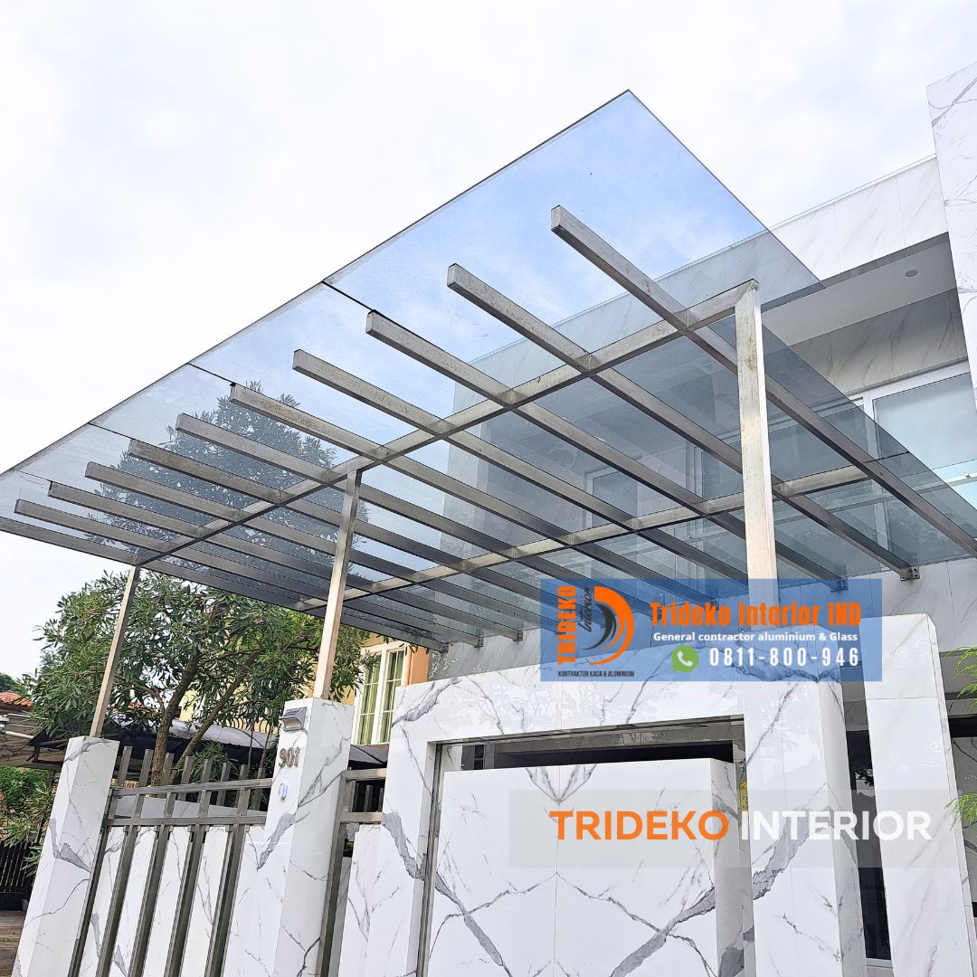 Biaya Kanopi Kaca dengan Rangka Stainless Steel Kanopi Kaca Dengan Rangka Stainless Steel 304
