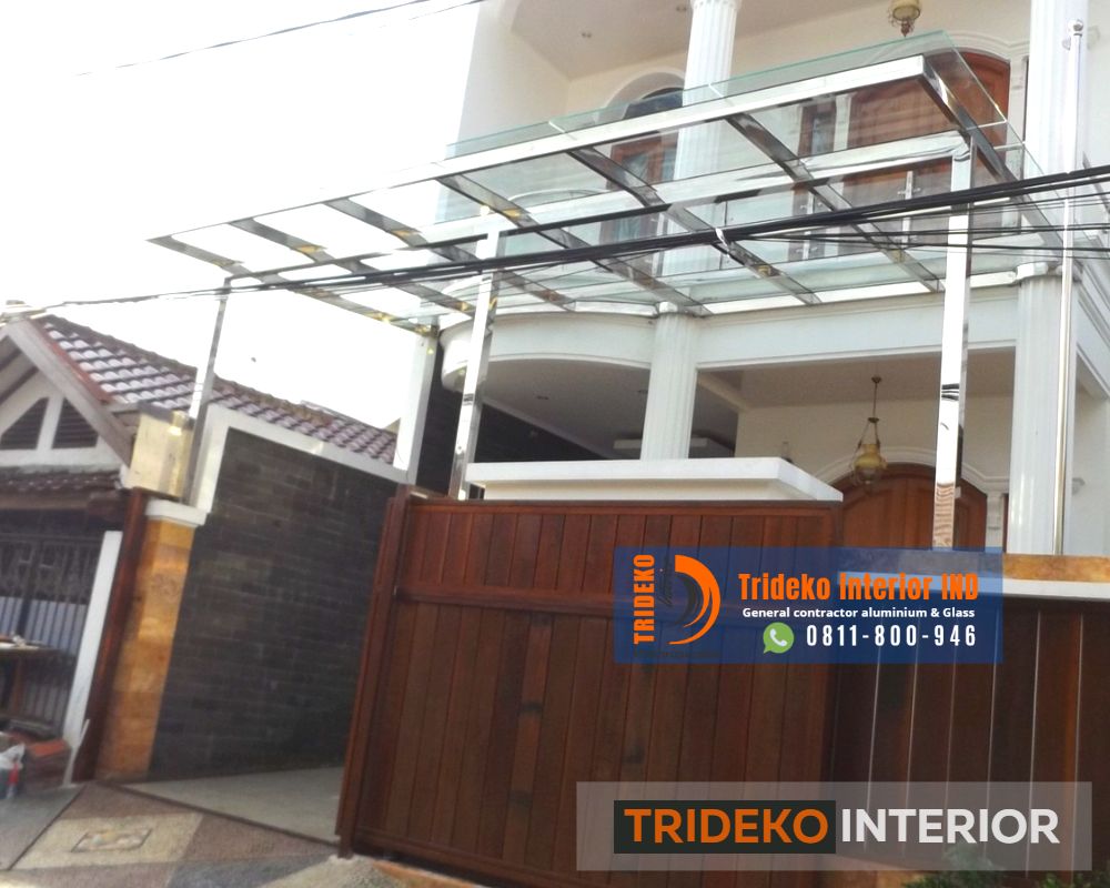 Biaya Kanopi Kaca dengan Rangka Stainless Steel Kanopi Kaca Dengan Rangka Stainless Steel 304
